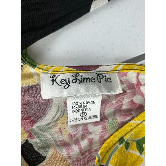 Key Lime Pie Rayon Floral Sleeveless Dress Women M Yellow Black Asymmetrical Hem - Picture 2 of 5